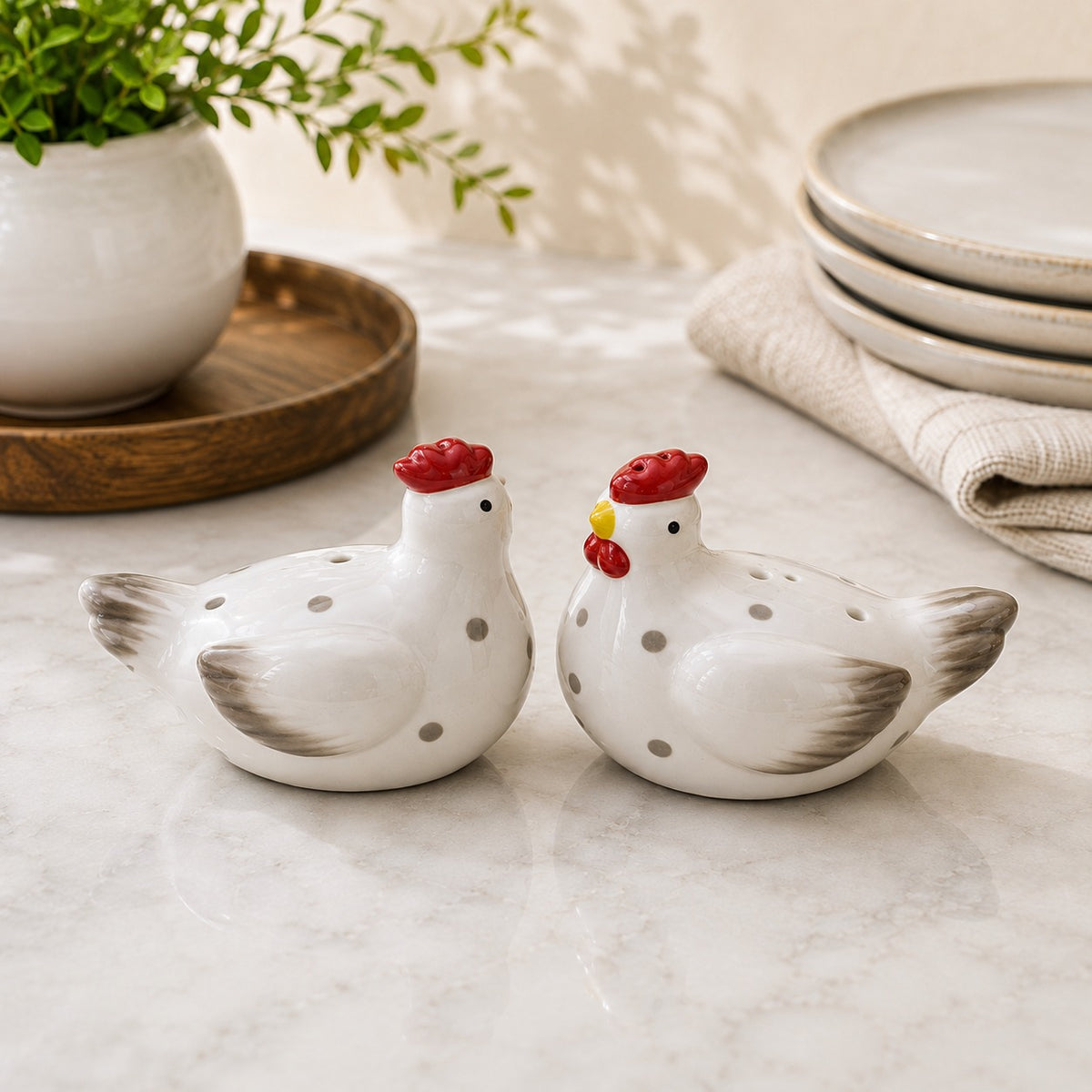 Ceramics 2PCS Hen Shaped Salt & Pepper Shaker Set – Chicken Design
