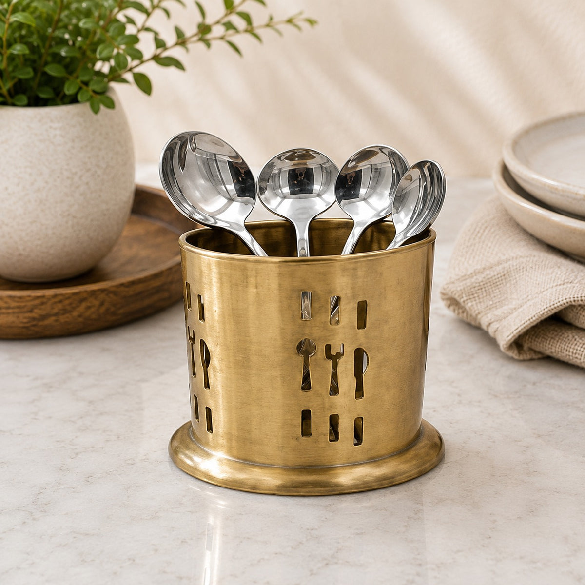 Stainless Steel Golden Cutlery Holder – Kitchen & Dining Utensil Organizer