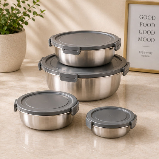 4 Pcs Stainless Steel Food Storage Box Set with Lids – 10–18 CM