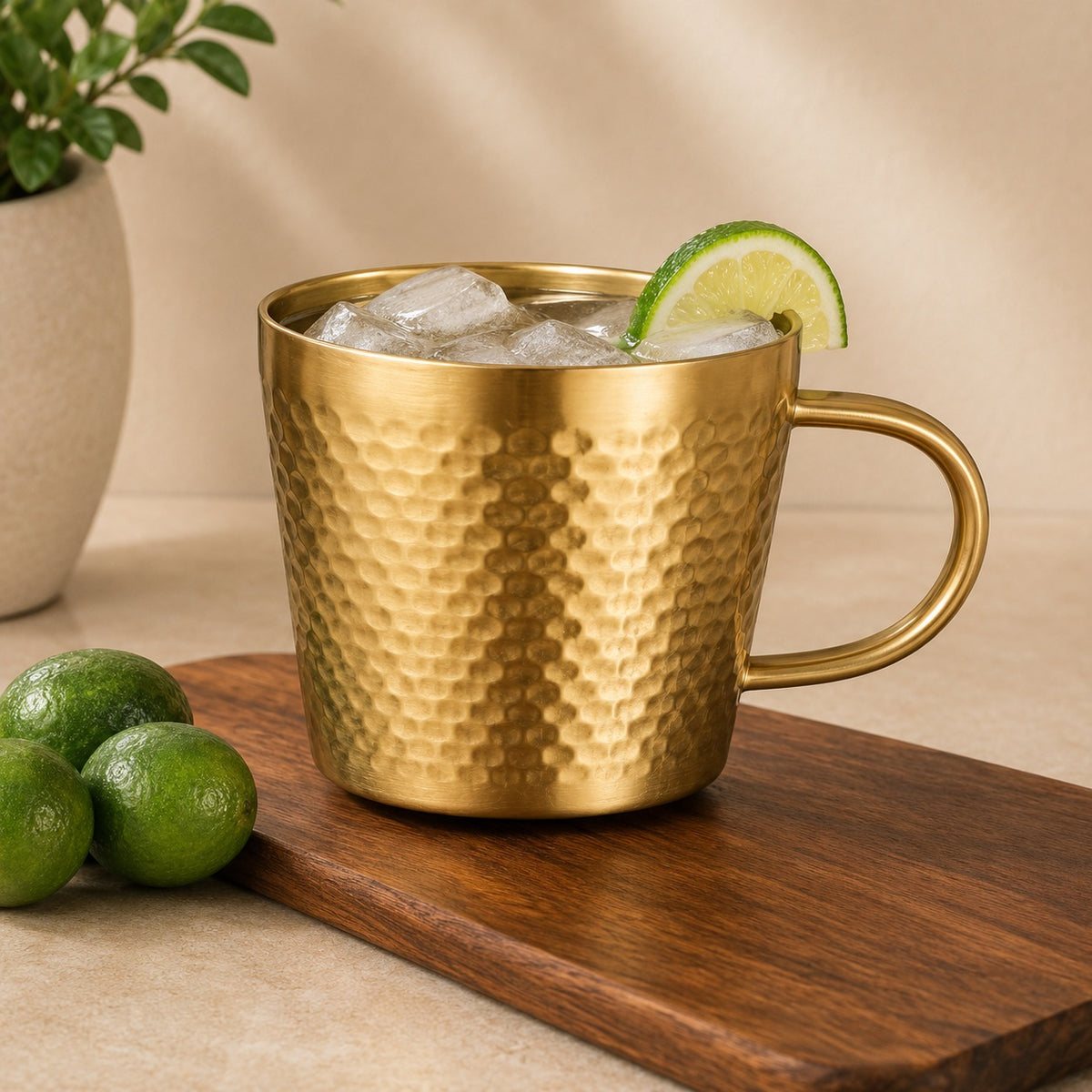 Golden Glass Mug 300ML – Hammered Finish Elegant Drinkware Cup