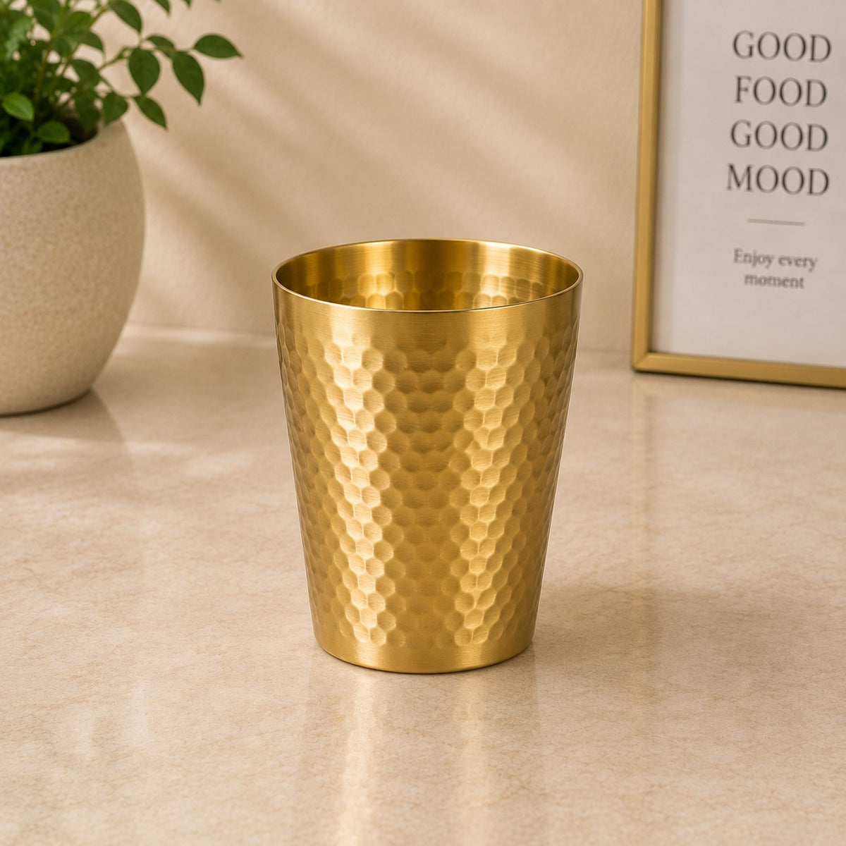 Golden Glass 350ML – Hammered Finish Elegant Drinking Tumbler