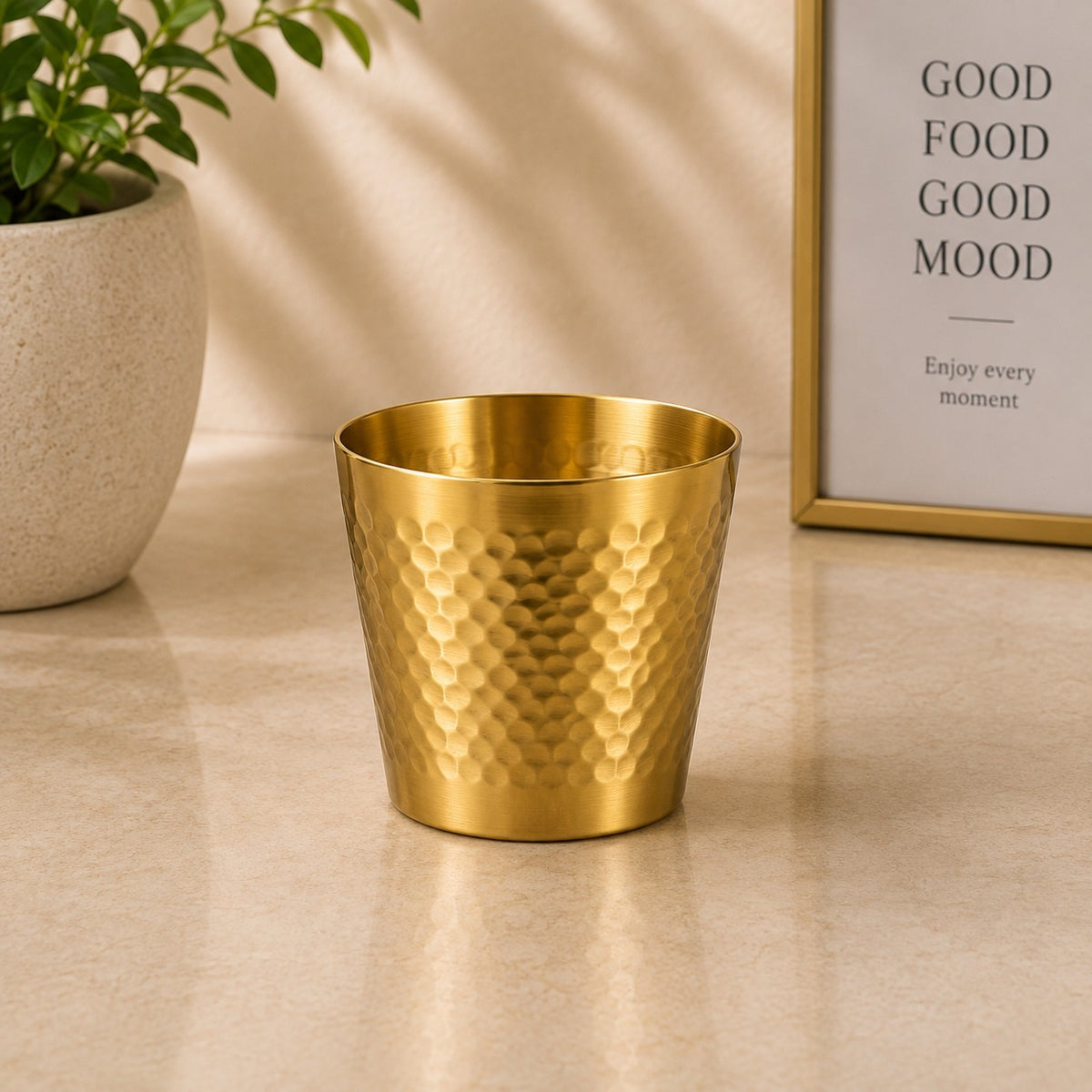 Golden Glass 260ML – Hammered Finish Elegant Drinking Tumbler
