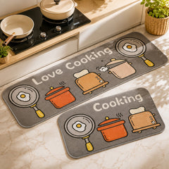 Assorted 2 Pcs Kitchen Rubber Mat Set – Printed Non-Slip Kitchen Floor Mats