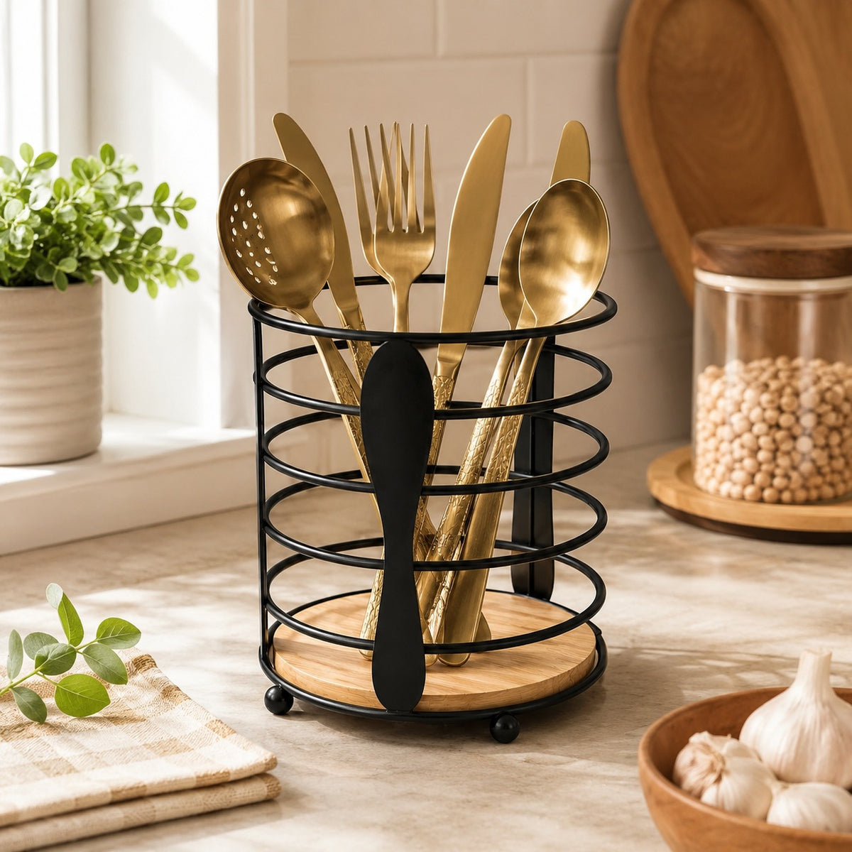 Round Spoon Holder – Kitchen Cutlery & Utensil Organizer