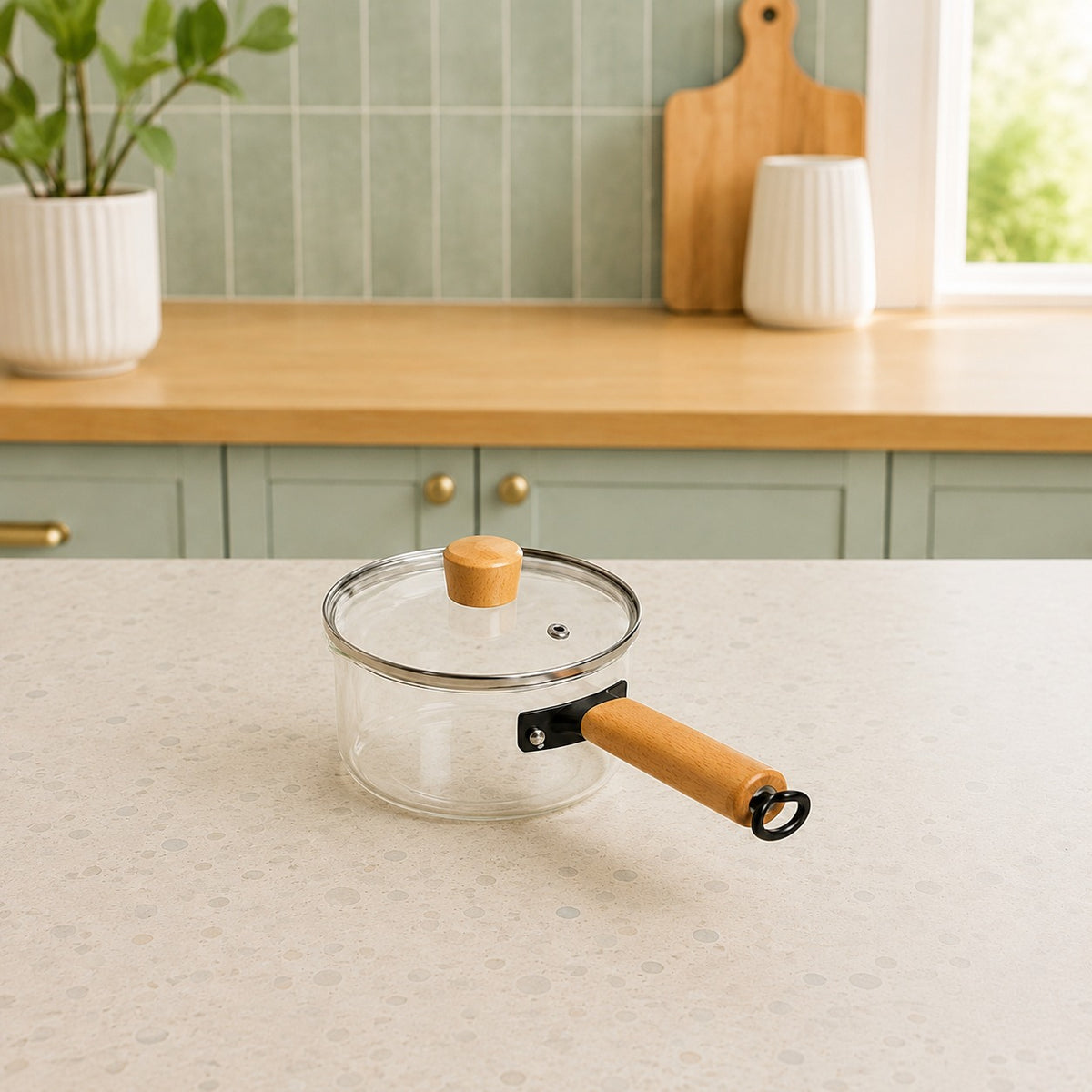 Sauce Pan with Lid & Long Handle – Transparent Cooking Pot for Everyday Kitchen Use