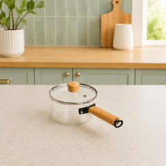 Sauce Pan with Lid & Long Handle – Transparent Cooking Pot for Everyday Kitchen Use