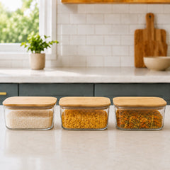 3-Piece Jar Set with Lids – Transparent Kitchen Storage Containers for Rice, Pulses, Pasta & Dry Food
