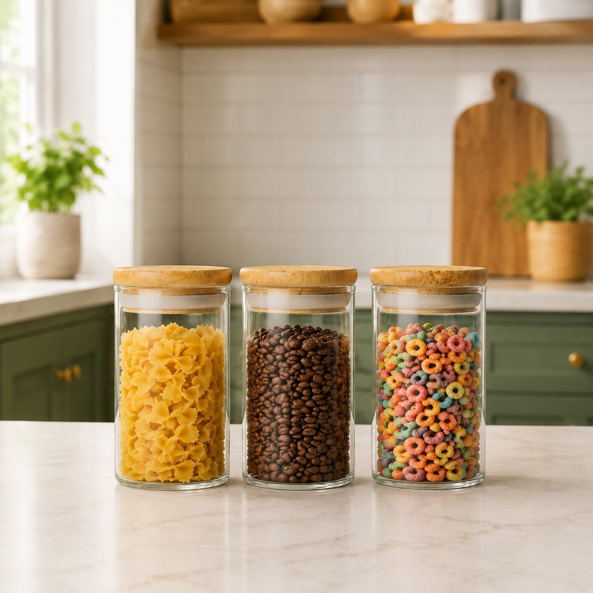 Medium 3-Piece Jar Set with Lids – Transparent Kitchen Storage Jars for Snacks, Pasta, Cereals & Dry Food (Copy)