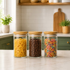 Medium 3-Piece Jar Set with Lids – Transparent Kitchen Storage Jars for Snacks, Pasta, Cereals & Dry Food (Copy)