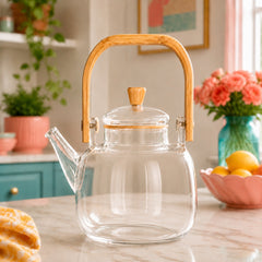 Clear Glass Kettle with Glass Handle & Lid – Elegant Tea Pot