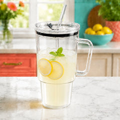 Mason Jar with Lid, Straw & Handle – Transparent Drinking Jar for Lemonade, Juice, Iced Tea & Cold Drinks