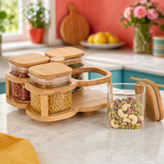 4-Piece Jar Set with Tray & Lids – Kitchen Storage Jars for Dry Fruits, Nuts, Snacks & Pantry Essentials
