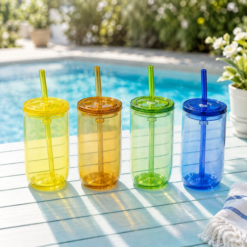 Assorted Color Sippers with Lid & Straw – Reusable Drinking Tumblers