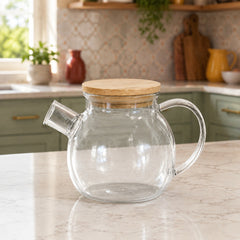 1.5 Liter Clear Glass Kettle with Wooden Lid – Modern Tea & Beverage Pot