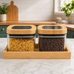 2-Piece Jar Set with Stand & Lids – Kitchen Storage Jars for Pasta, Coffee, Snacks & Dry Food
