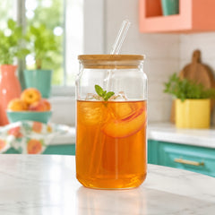 Sipper with Lid & Straw – Transparent Drinking Jar for Iced Tea, Juice, Lemonade & Cold Beverages