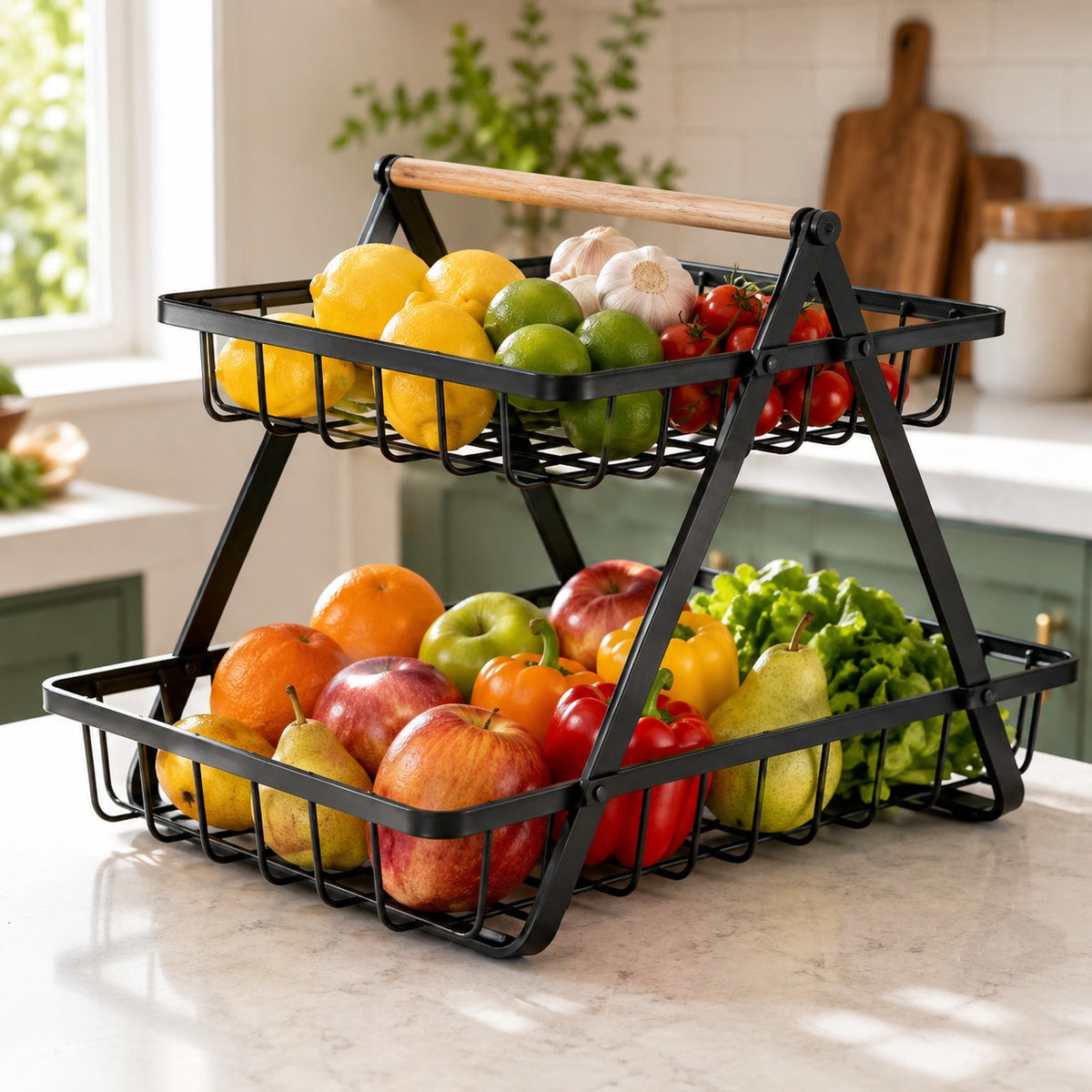Two Tier Fruit Basket – 2-Tier Fruit & Vegetable Storage Organizer for Kitchen & Dining