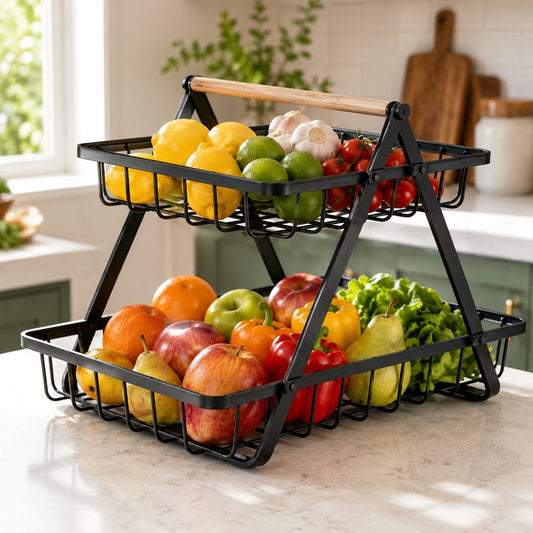 Two Tier Fruit Basket – 2-Tier Fruit & Vegetable Storage Organizer for Kitchen & Dining