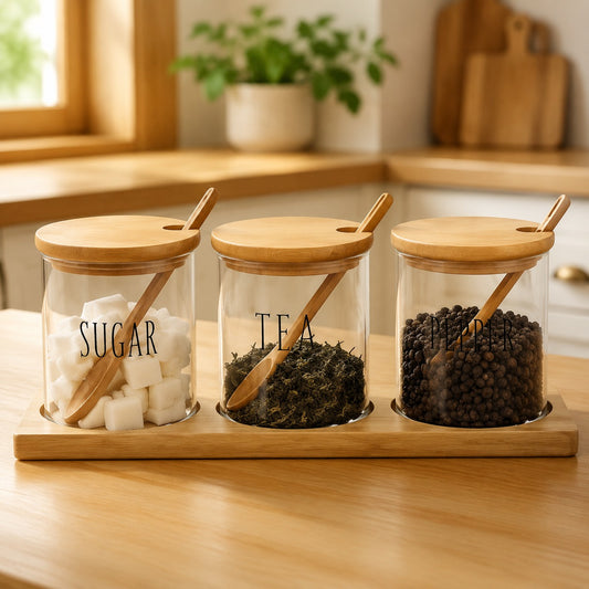 3Pcs Jar Set with Tray – Stylish Kitchen Storage Container Set