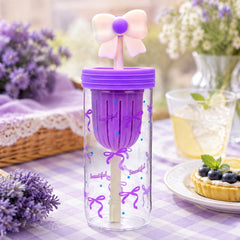 Cute Bow Design Water Bottle with Straw – Stylish Kids & Girls Drinking Bottle