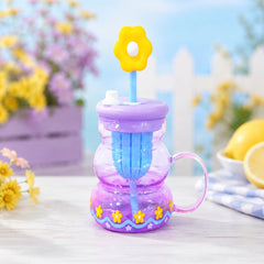 Cute Flower Plastic Sipper with Straw & Handle – Colourful Kids Drinking Cup