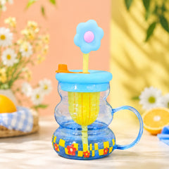 Cute Flower Plastic Sipper with Straw & Handle – Colourful Kids Drinking Cup