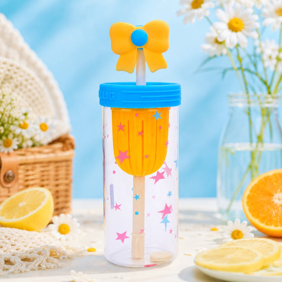 Cute Bow Design Water Bottle with Straw – Stylish Kids & Girls Drinking Bottle