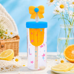 Cute Bow Design Water Bottle with Straw – Stylish Kids & Girls Drinking Bottle