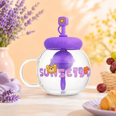 Cute Cartoon Plastic Sipper with Straw & Handle – Kids Drinking Cup
