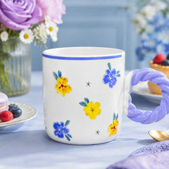 Floral Ceramic Coffee Mug with Twisted Handle – Colourful Tea & Coffee Cup