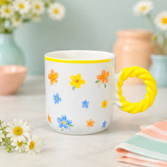 Floral Ceramic Coffee Mug with Twisted Handle – Colourful Tea & Coffee Cup