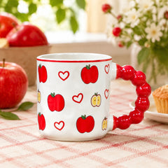 Cute Fruit Print Ceramic Coffee Mug with Red Handle – Tea & Coffee Cup