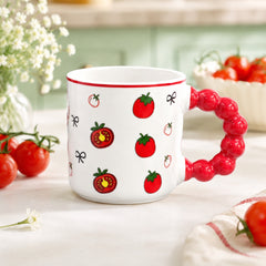 Cute Fruit Print Ceramic Coffee Mug with Red Handle – Tea & Coffee Cup