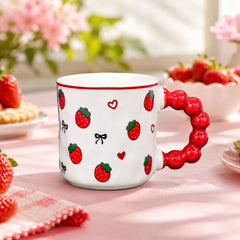 Cute Fruit Print Ceramic Coffee Mug with Red Handle – Tea & Coffee Cup