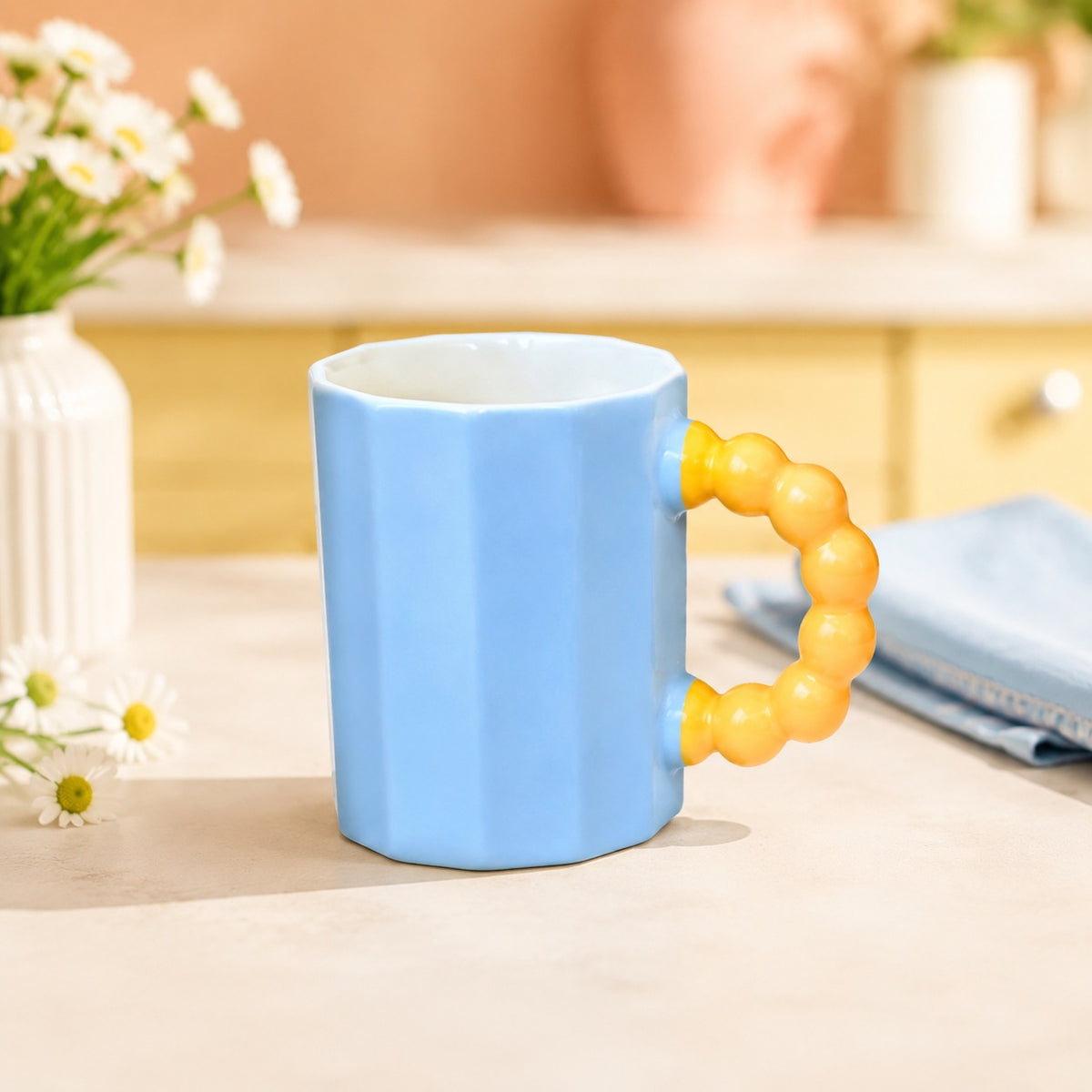 Pastel Ceramic Coffee Mug with Beaded Handle – Cute Tea & Coffee Cup