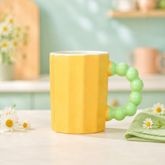 Pastel Ceramic Coffee Mug with Beaded Handle – Cute Tea & Coffee Cup