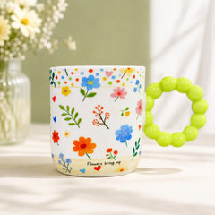 Colourful Floral Ceramic Coffee Mug with Beaded Handle – Cute Tea & Coffee Cup