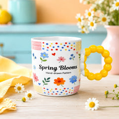 Colourful Floral Ceramic Coffee Mug with Beaded Handle – Cute Tea & Coffee Cup
