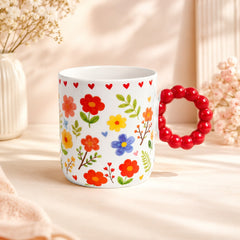 Colourful Floral Ceramic Coffee Mug with Beaded Handle – Cute Tea & Coffee Cup