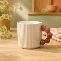 Ribbed Ceramic Coffee Mug with Beaded Handle – Colourful Tea & Coffee Cup