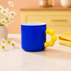 Ribbed Ceramic Coffee Mug with Beaded Handle – Colourful Tea & Coffee Cup