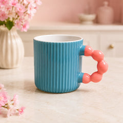 Ribbed Ceramic Coffee Mug with Beaded Handle – Colourful Tea & Coffee Cup