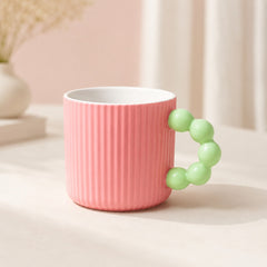 Ribbed Ceramic Coffee Mug with Beaded Handle – Colourful Tea & Coffee Cup