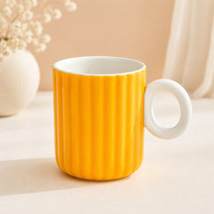 Pastel Ribbed Ceramic Coffee Mug with Round Handle – Colourful Tea & Coffee Cup