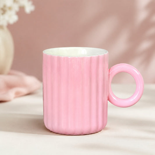Pastel Ribbed Ceramic Coffee Mug with Round Handle – Colourful Tea & Coffee Cup