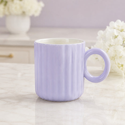 Pastel Ribbed Ceramic Coffee Mug with Round Handle – Colourful Tea & Coffee Cup