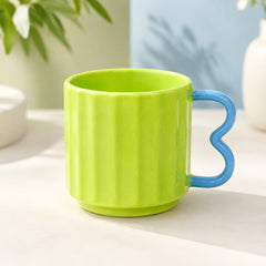 Colourful Ribbed Ceramic Coffee Mug with Creative Handle – Modern Tea & Coffee Cup