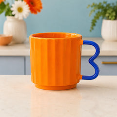 Colourful Ribbed Ceramic Coffee Mug with Creative Handle – Modern Tea & Coffee Cup