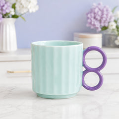 Colourful Ribbed Ceramic Coffee Mug with Creative Handle – Modern Tea & Coffee Cup