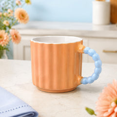 Pastel Ribbed Ceramic Coffee Mug with Beaded Handle – Cute Tea & Coffee Cup